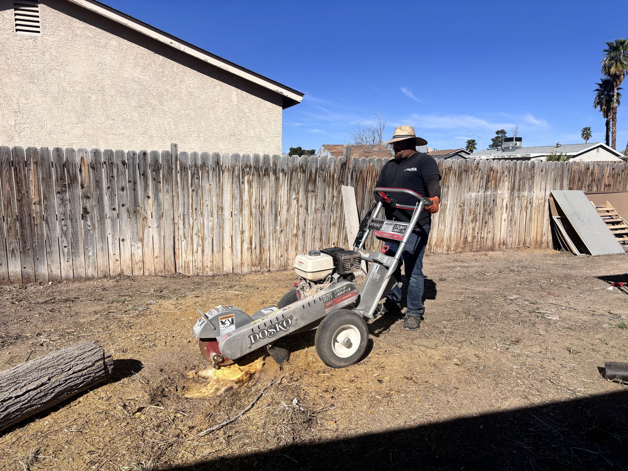 Stump grinding work in a Las Vegas yard