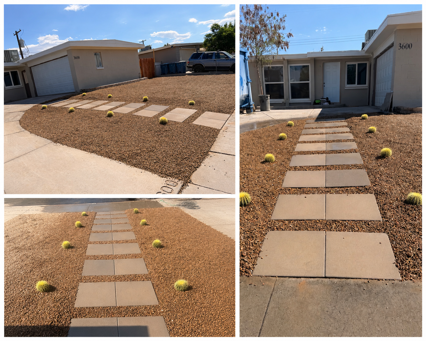 Stepping-stone paver walkway through decorative rock