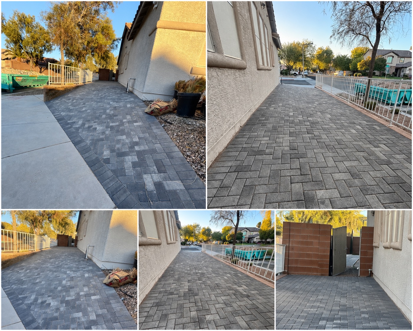 Finished gray paver walkway and side-yard installation